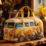 Quilted Travel Bag - Bus with Flowers